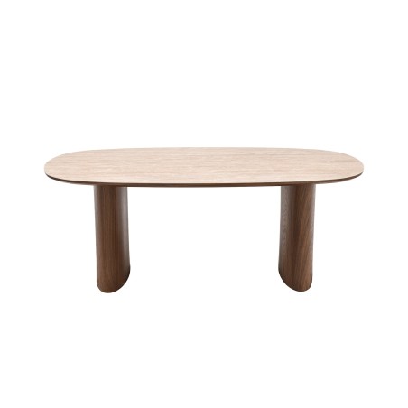 Table de séjour LODEN placage noyer et plateau céramique effet travertin 200cm