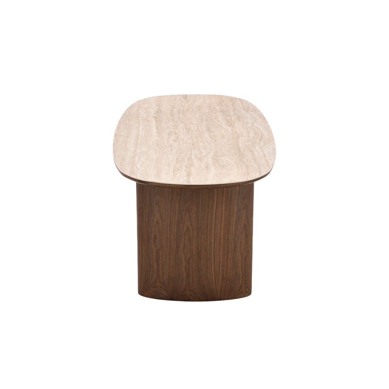 Table de séjour LODEN placage noyer et plateau céramique effet travertin 200cm