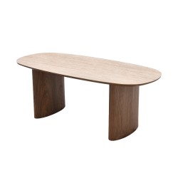 Table de séjour LODEN placage noyer et plateau céramique effet travertin 200cm