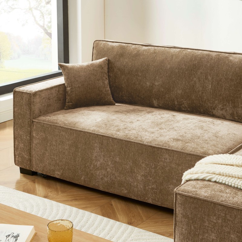 Canapé d'angle convertible et réversible GAVI 4 places tissu marron