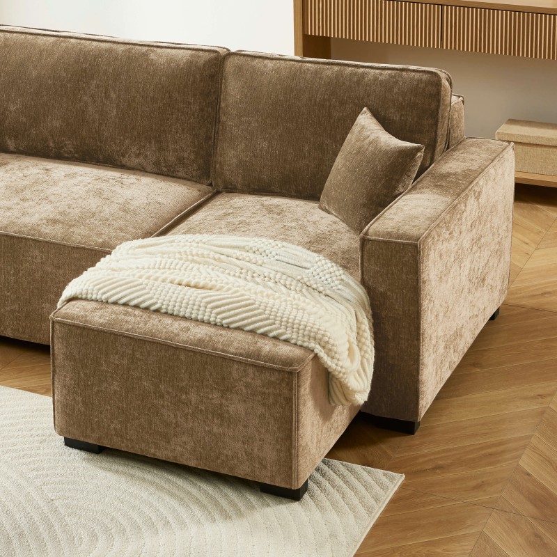 Canapé d'angle convertible et réversible GAVI 4 places tissu marron