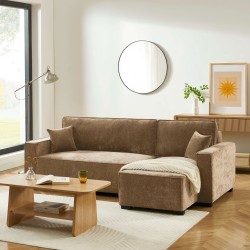 Canapé d'angle convertible et réversible GAVI 4 places tissu marron