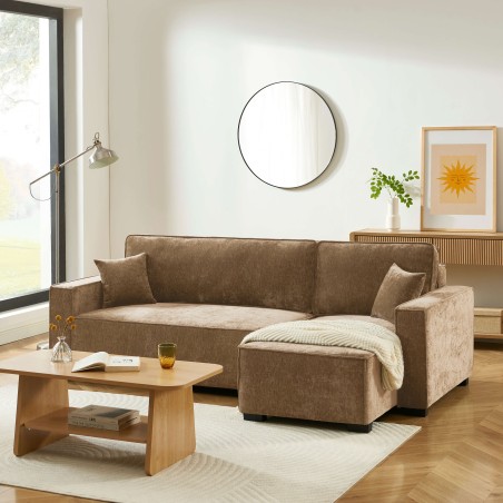 Canapé d'angle convertible et réversible GAVI 4 places tissu marron