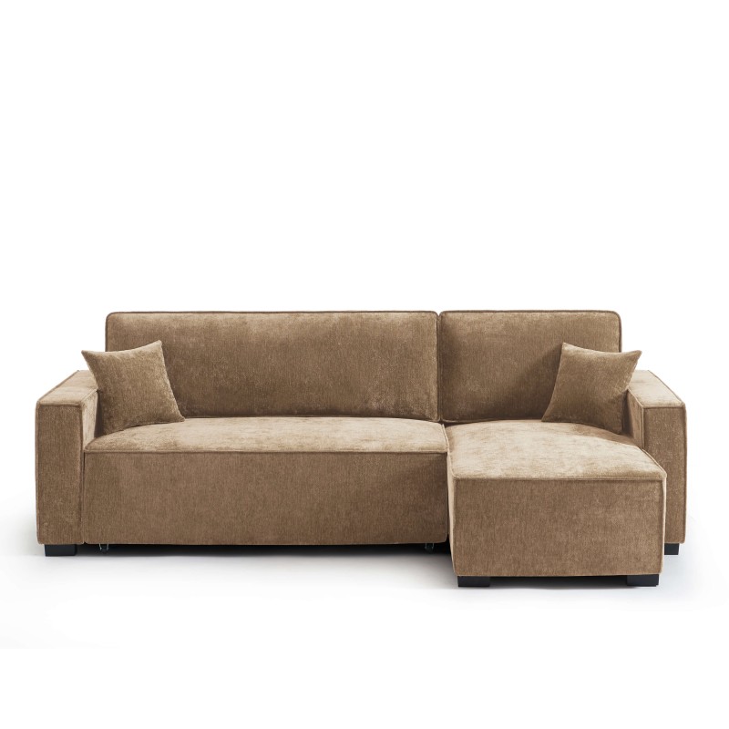 Canapé d'angle convertible et réversible GAVI 4 places tissu marron