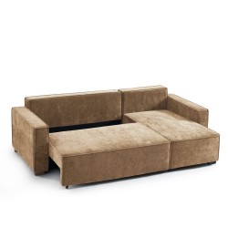 Canapé d'angle convertible et réversible GAVI 4 places tissu marron