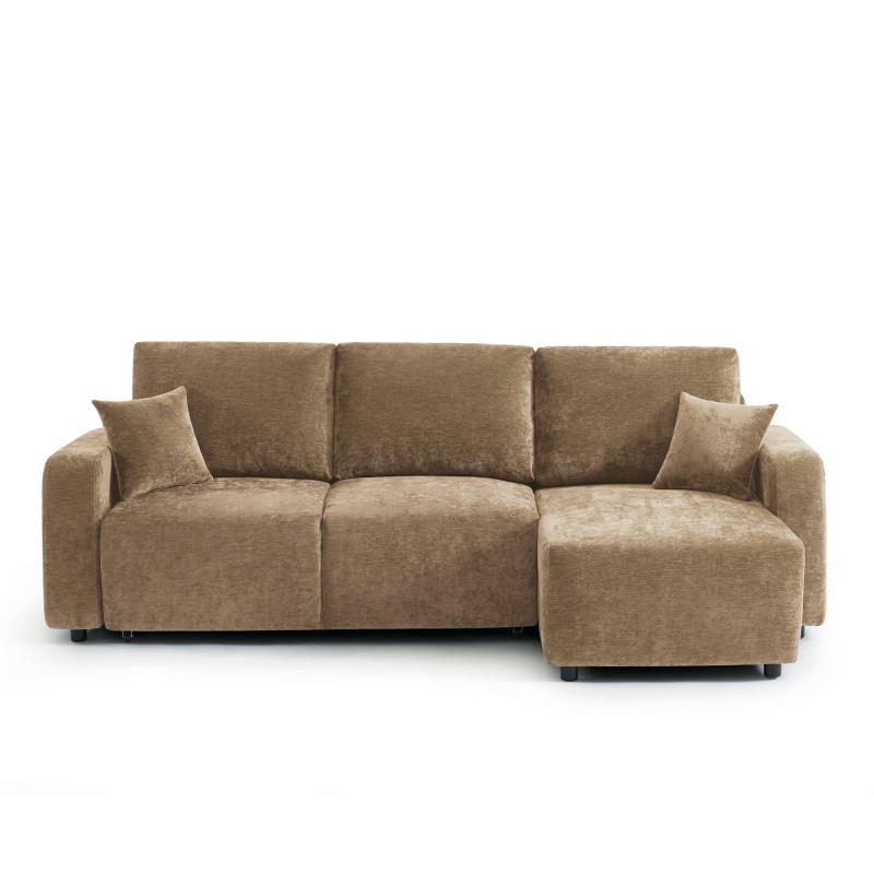 Canapé d'angle convertible et réversible LIVIO 4 places tissu marron