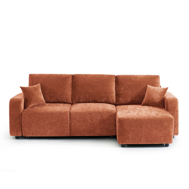 Canapé d'angle convertible et réversible LIVIO 4 places tissu terracotta