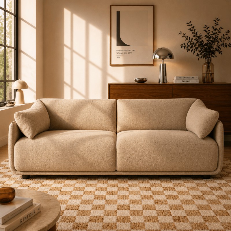 KURLY 3-Sitzer-Sofa aus beigem Chenille-Twill