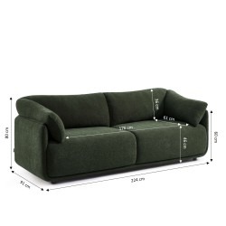 KURLY 3-Sitzer-Sofa aus grünem Chenille-Webstoff