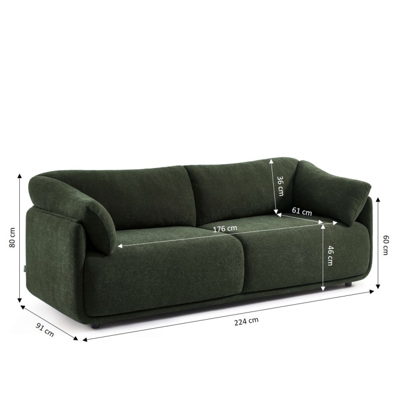 KURLY 3-Sitzer-Sofa aus grünem Chenille-Webstoff