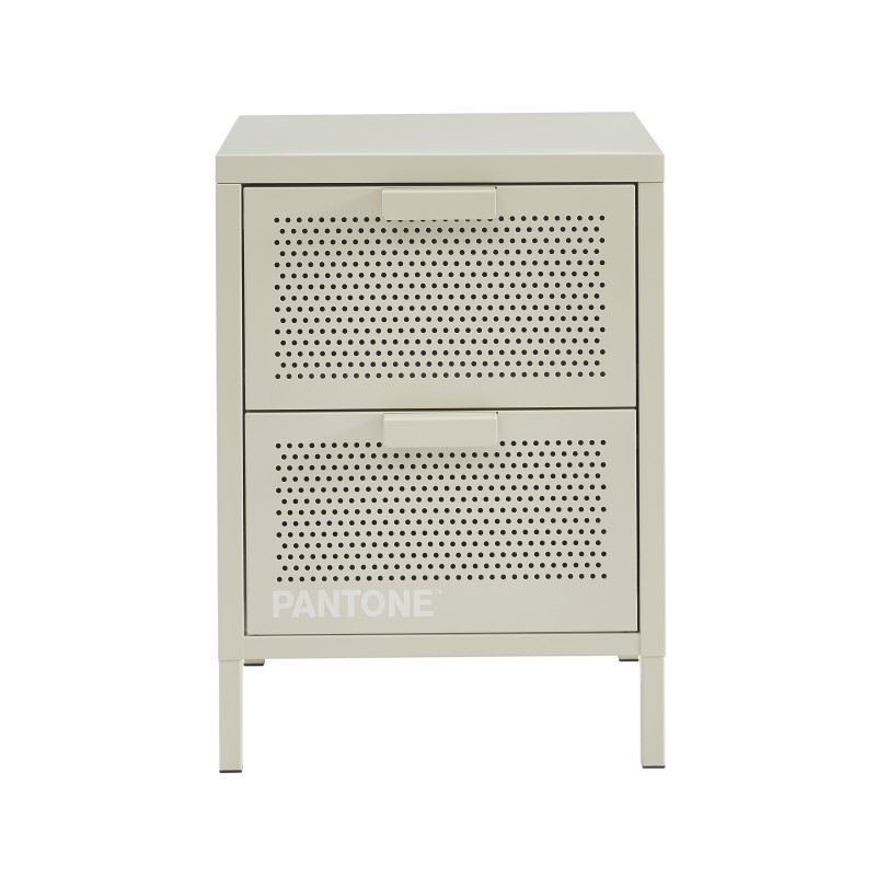 Table de chevet PANTONE métal beige sable double tiroirs 40cm