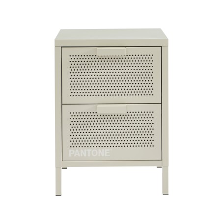 Table de chevet PANTONE métal beige sable double tiroirs 40cm
