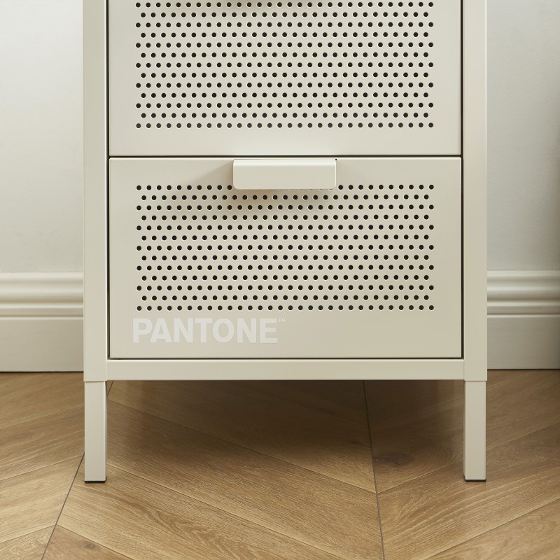 Table de chevet PANTONE métal beige sable double tiroirs 40cm