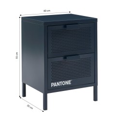Comodino PANTONE in metallo blu notte con doppio cassetto, 40 cm