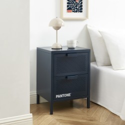 Comodino PANTONE in metallo blu notte con doppio cassetto, 40 cm