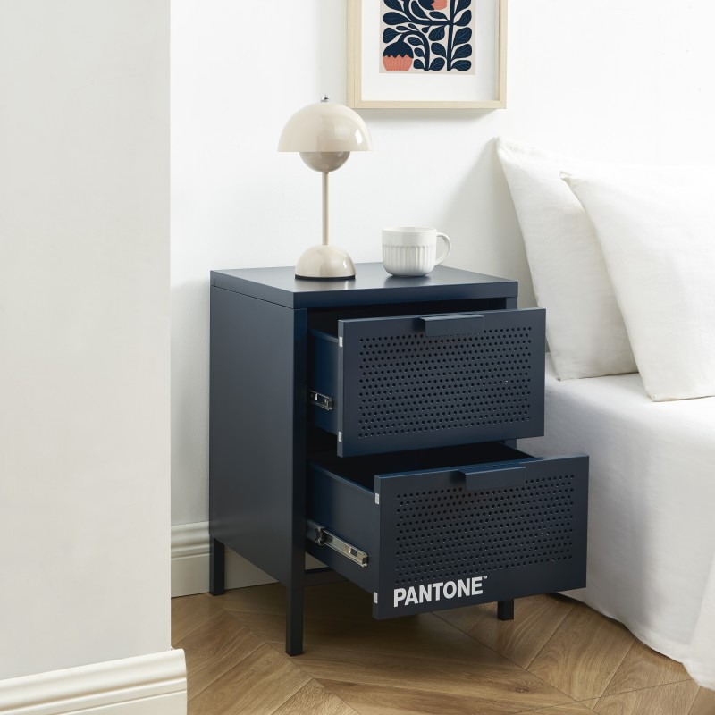 Comodino PANTONE in metallo blu notte con doppio cassetto, 40 cm