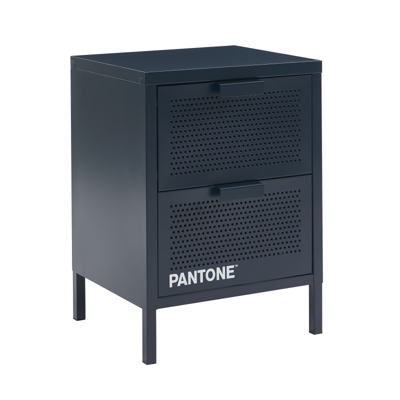 Comodino PANTONE in metallo blu notte con doppio cassetto, 40 cm
