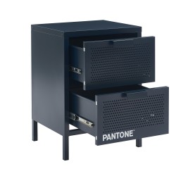Comodino PANTONE in metallo blu notte con doppio cassetto, 40 cm