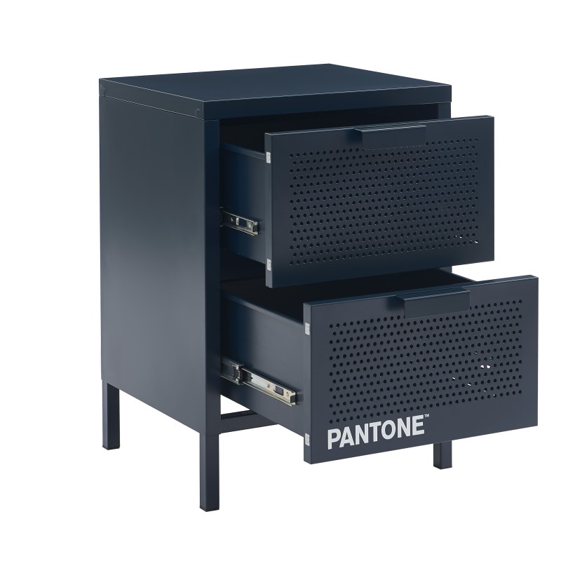 Comodino PANTONE in metallo blu notte con doppio cassetto, 40 cm