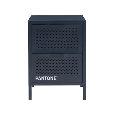 Comodino PANTONE in metallo blu notte con doppio cassetto, 40 cm