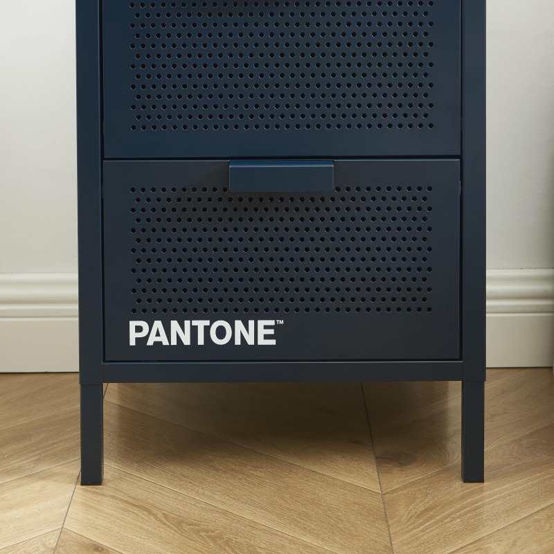 Comodino PANTONE in metallo blu notte con doppio cassetto, 40 cm