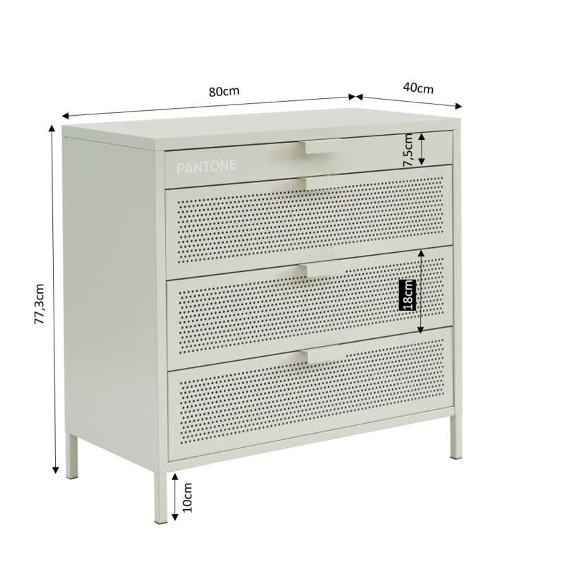 Commode PANTONE 4 tiroirs métal beige sable 80cm