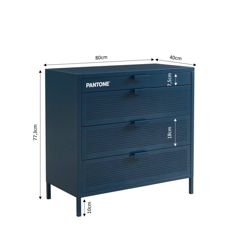 Commode PANTONE 4 tiroirs métal bleu nuit 80cm