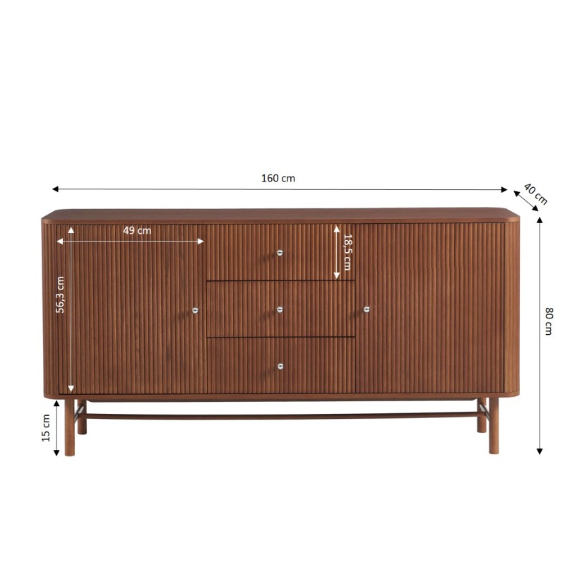 Buffet SKANSEN placage chêne teinté noyer 160cm