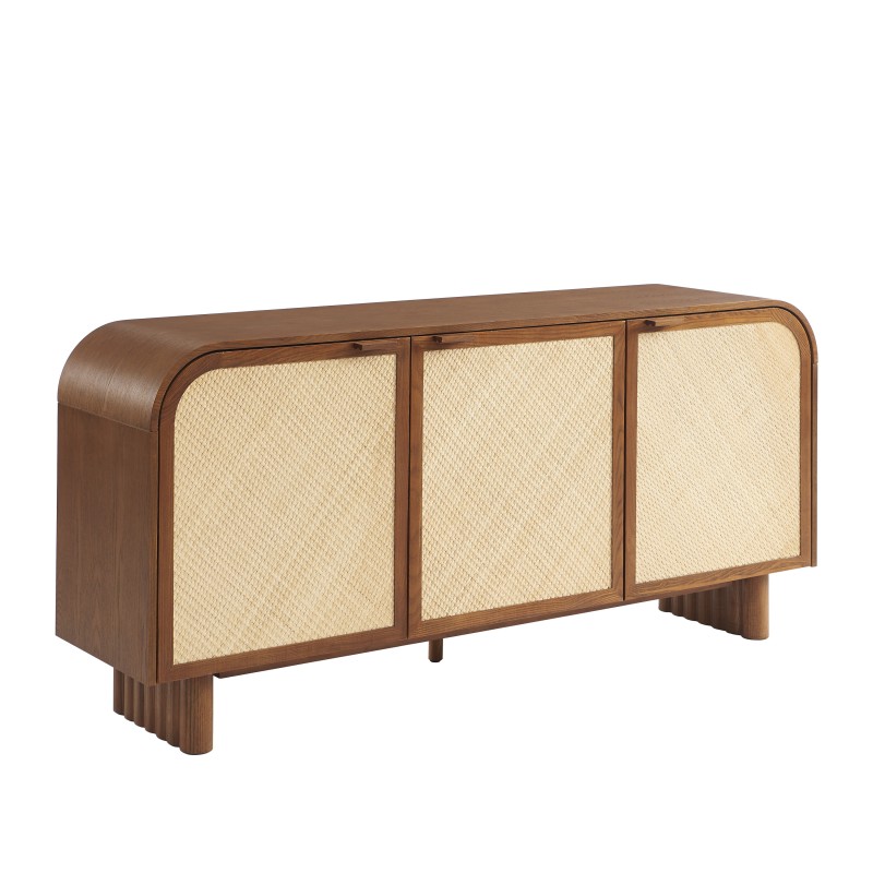 Sideboard LUA, Eschenfurnier mit Rattan-Optik, 3 Türen, 165 cm
