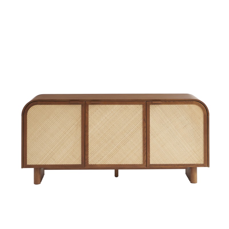 Sideboard LUA, Eschenfurnier mit Rattan-Optik, 3 Türen, 165 cm