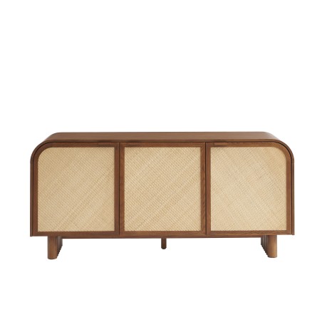 Sideboard LUA, Eschenfurnier mit Rattan-Optik, 3 Türen, 165 cm