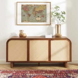 Sideboard LUA, Eschenfurnier mit Rattan-Optik, 3 Türen, 165 cm