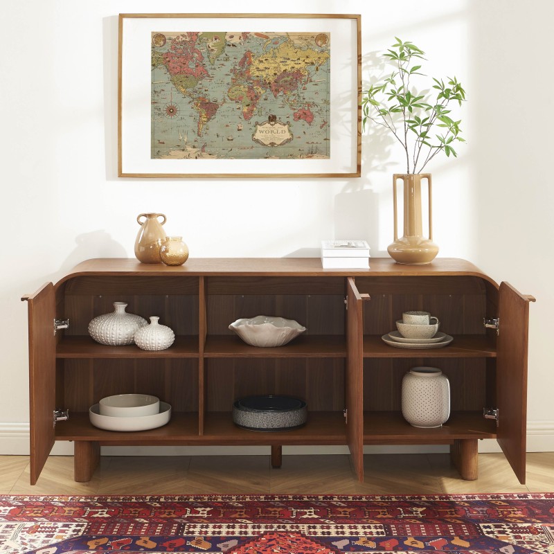 Sideboard LUA, Eschenfurnier mit Rattan-Optik, 3 Türen, 165 cm
