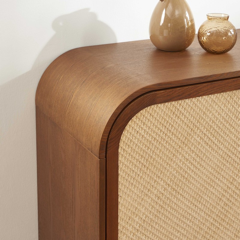 Sideboard LUA, Eschenfurnier mit Rattan-Optik, 3 Türen, 165 cm
