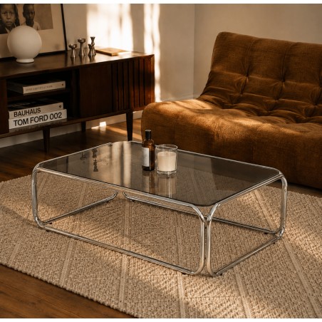 Couchtisch MAGGY aus schwarzem Hartglas mit Chromgestell