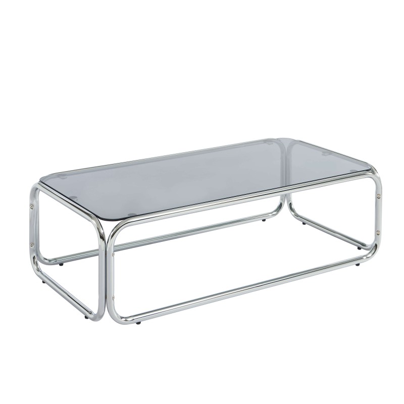 Table basse MAGGY verre trempé noir structure en chrome