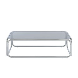 Table basse MAGGY verre trempé noir structure en chrome
