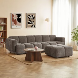 Divano ad angolo modulare ALENO a 4 posti in tessuto velluto testurizzato marrone