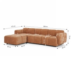 Divano ad angolo modulare ALENO a 4 posti in tessuto velluto testurizzato color terracotta