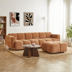 Divano ad angolo modulare ALENO a 4 posti in tessuto velluto testurizzato color terracotta