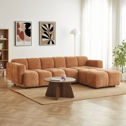 Divano ad angolo modulare ALENO a 4 posti in tessuto velluto testurizzato color terracotta