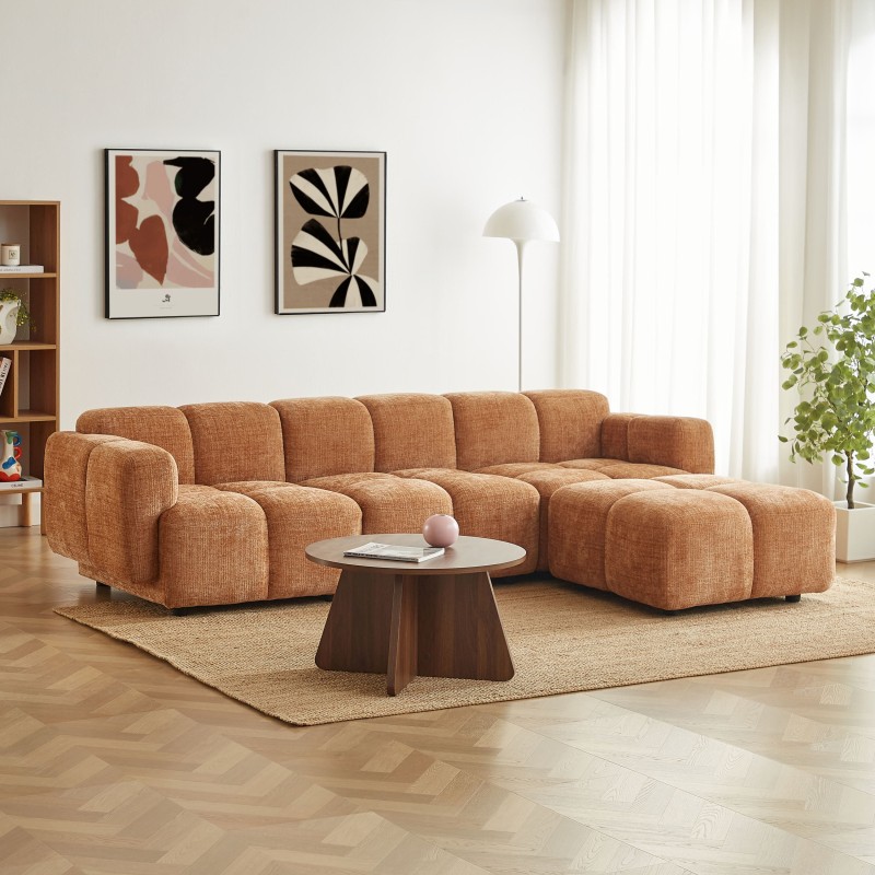 Divano ad angolo modulare ALENO a 4 posti in tessuto velluto testurizzato color terracotta
