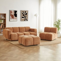 Divano ad angolo modulare ALENO a 4 posti in tessuto velluto testurizzato color terracotta