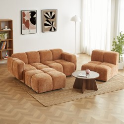 Divano ad angolo modulare ALENO a 4 posti in tessuto velluto testurizzato color terracotta
