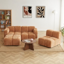 Divano ad angolo modulare ALENO a 4 posti in tessuto velluto testurizzato color terracotta