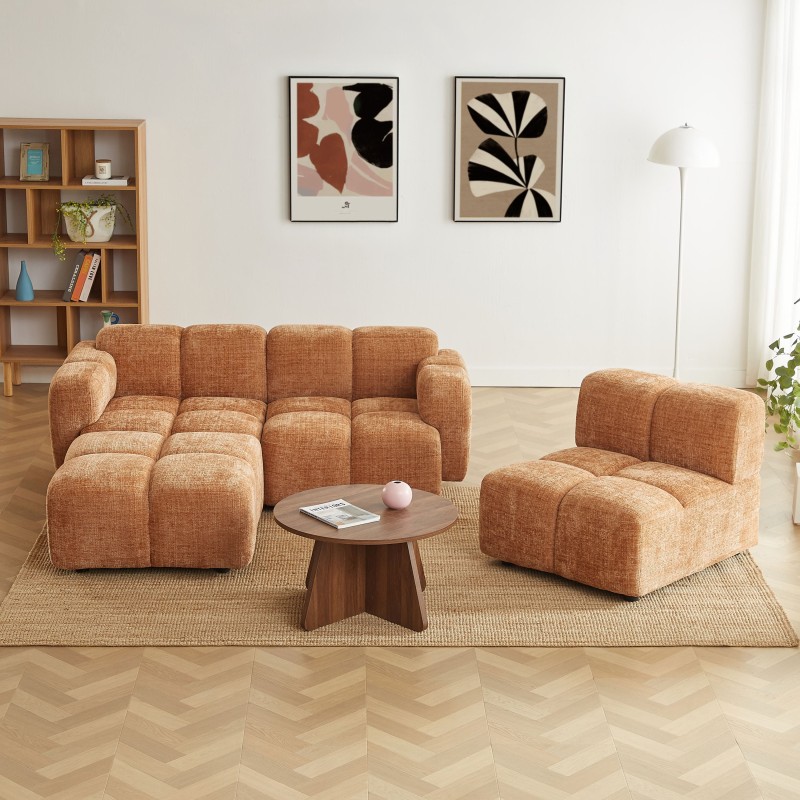 Divano ad angolo modulare ALENO a 4 posti in tessuto velluto testurizzato color terracotta