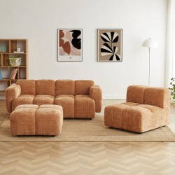 Divano ad angolo modulare ALENO a 4 posti in tessuto velluto testurizzato color terracotta