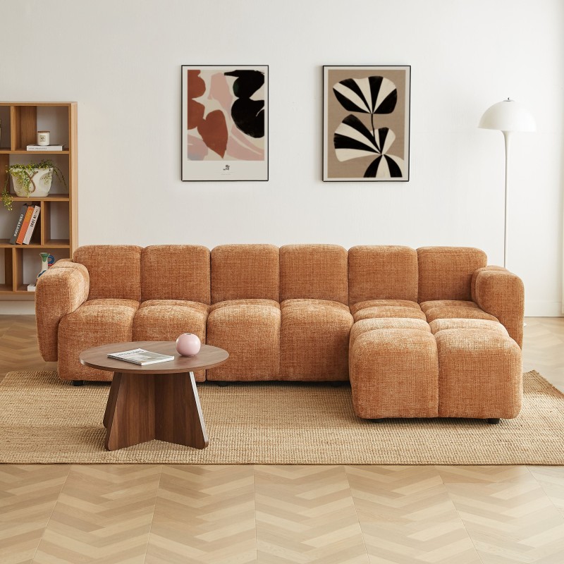 Divano ad angolo modulare ALENO a 4 posti in tessuto velluto testurizzato color terracotta