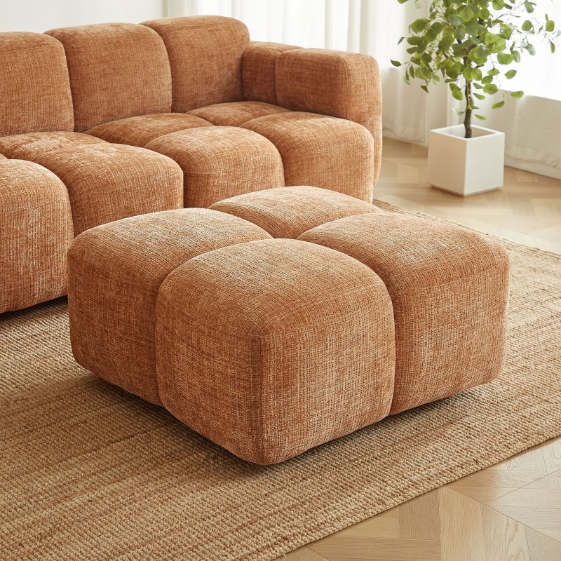 Divano ad angolo modulare ALENO a 4 posti in tessuto velluto testurizzato color terracotta