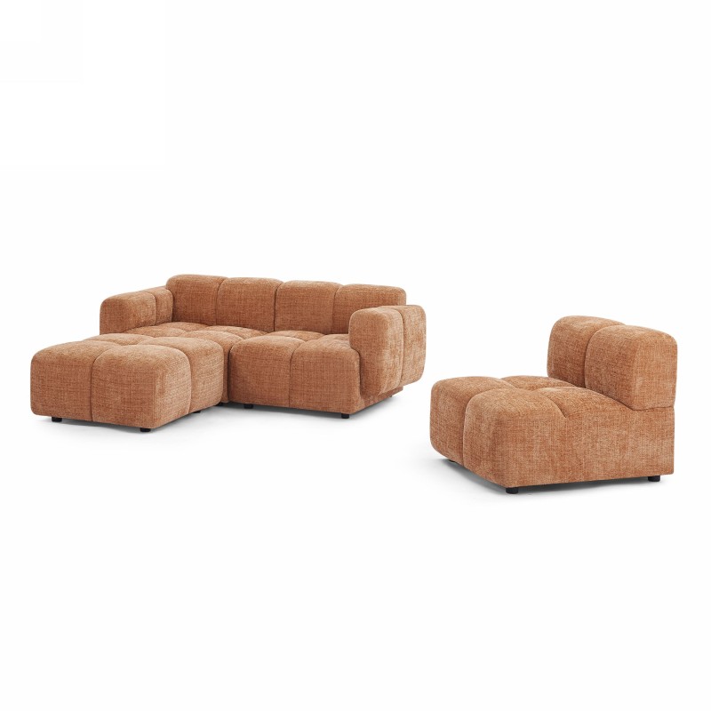 Divano ad angolo modulare ALENO a 4 posti in tessuto velluto testurizzato color terracotta